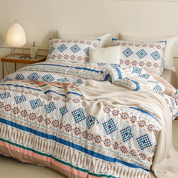 Luxlovery Aztec Comforter Set Queen Boho Geometric Bedding Comforter Set American Farmhouse Tribal Ethnic Blanket Quilts Southwestern Exotic 3pcs Comforter Set Queen Size