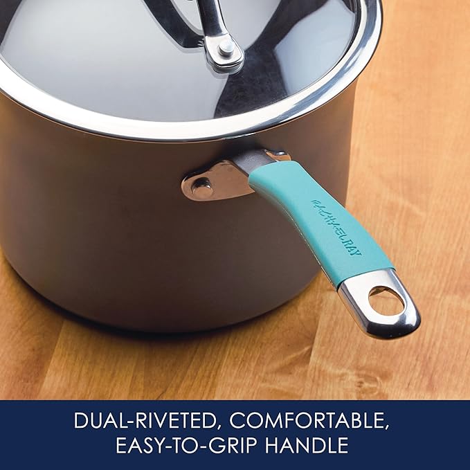 Rachael Ray Cucina Hard Anodized Nonstick Sauce Pan/Saucepan with Lid, 3 Quart, Blue