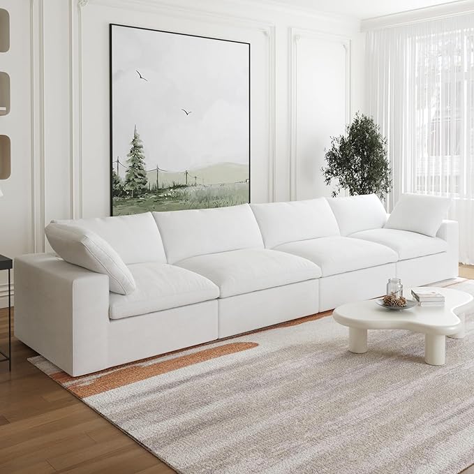 JACH 4-Seater Modular Sectional Couches, Modern Convertible Sofas, Cloud Couch, Cushion Covers Removable, Comfy Sectional Sofa for Living Room Bedroom Apartment (White)