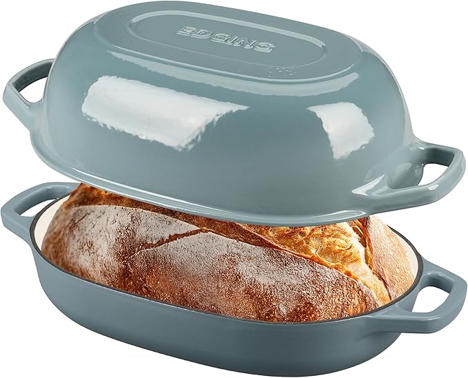 Enameled Cast Iron Dutch Oven Pot with Lid, Oval Dutch Oven for Bread Baking, Bread Oven for Homemade Sourdough Bread Baking, 7qt, Seasalt