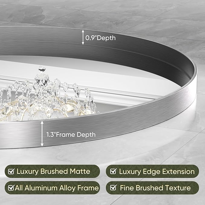 Suidia 30" x 30" Bathroom Mirror, Bathroom Vanity Mirror Metal Framed, Wall-Mounted Mirrors for Bedroom, Living Room, Entryway, Hallway, Silver, Round Style