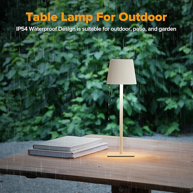 LUTEC 2 Pack Cordless Table Lamp,6000mAh Rechargeable Battery Operated Desk Lamp,Two Adjustable Heights,Waterproof, Touch Control & 3 Color Stepless Dimming for Restaurant/Bedroom/Bars/Outdoor (White)