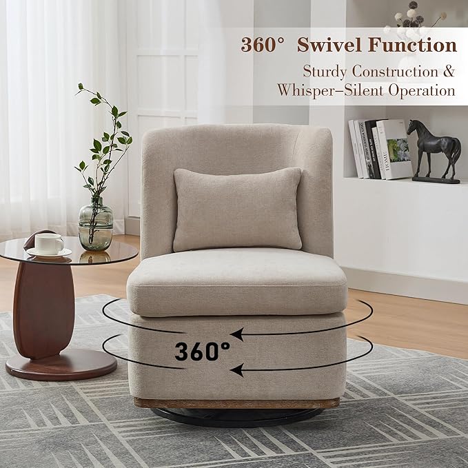 Chifee & Vingol 25.2 "W Chenille Armless Swivel Accent Chair Modern Upholstered Sofa Chair with Pillow, Beige