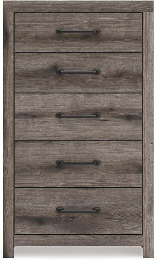 Signature Design by Ashley Urbanoore Rustic 5-Drawer Chest of Drawers with Safety Stop, Gray