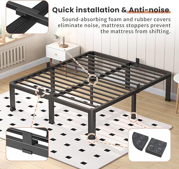18 Inch California King Heavy Duty 3500 lbs Bed Frame with Round-Corner Legs & Anti-Squeak Design – Quick Assembly Metal Platform, No Box Spring Needed