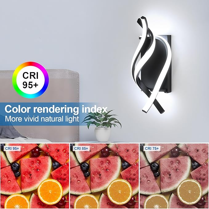 Modern LED Wall Sconce 21W Indoor Wall Sconces Light Cool White 6500K Spiral Design Wall Mounted LED Lamp for Bedroom Stairwells Living Room Hallway Office (Black, 6500K)