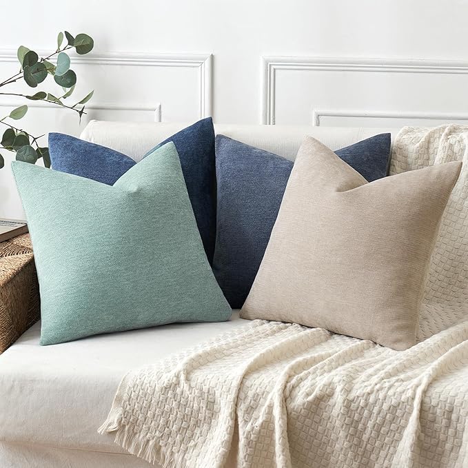 MIULEE Pack of 2 Aqua Green Decorative Pillow Covers 18x18 Inch Soft Chenille Couch Spring Throw Pillows Farmhouse Cushion Covers for Home Decor Sofa Bedroom Living Room