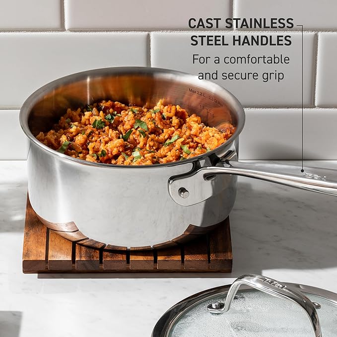 T-fal Pro Tri-Ply Stainless Steel Cookware, 3 Piece Frypan Set, 8 inch, 10 inch, and 12 inch, Silverr