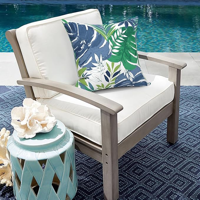 Outdoor Throw Pillow Covers Pack of 2, Decorative Water Repellent Square Pillow Cases 18x18 Inch, Patio Pillowcases for Home Patio Furniture Use,Islamorada Blue Green