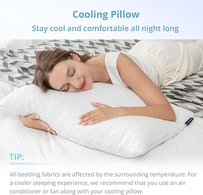 Cooling Pillows Queen Size Set of 2 - Adjustable Shredded Memory Foam Pillow for Sleeping, Bed Pillows for Side, Back, Stomach, Hot Sleepers, with Washable Cover, Supportive, 2 Pack