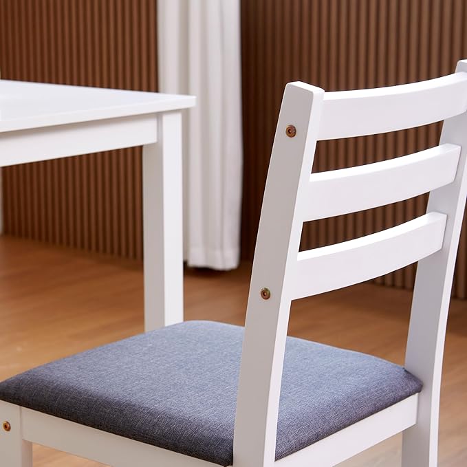Livinia Seattle 3-Piece Wooden Dining Table Set for 2, Modern Farmhouse Kitchen Dining Room Set with Solid Wood Ladder Back Chairs for Small Space (White)