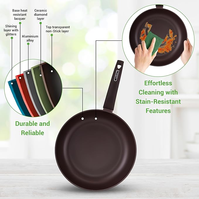 NutriChef Professional 12-Piece Brown Nonstick Cookware - PFOA/PFOS-Free, Heat Resistant Lacquer, Elegant Design, Multi-Sized Pots and Pans