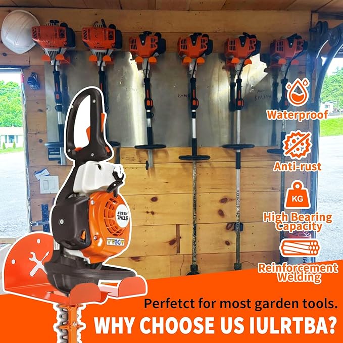 Upgraded Trimmer Rack Wall Mount - 8" Heavy Duty Weed Eater Hanger for Garage Wall Bracket, Garden Power Tool Holder Organizer Hooks for Grass Trimmer, Hedge Trimmer, Leaf Blower and Chainsaw, 4 Pack