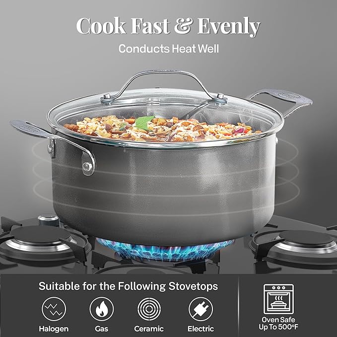 Gotham Steel True 20 Pc Ceramic Cookware Set Nonstick, Ceramic Pots and Pans Set Non Stick with Deep Square Pan Set & Bakeware Set, Non Toxic PFOA PFOS Free, Oven & Dishwasher Safe, No Cheater Pieces