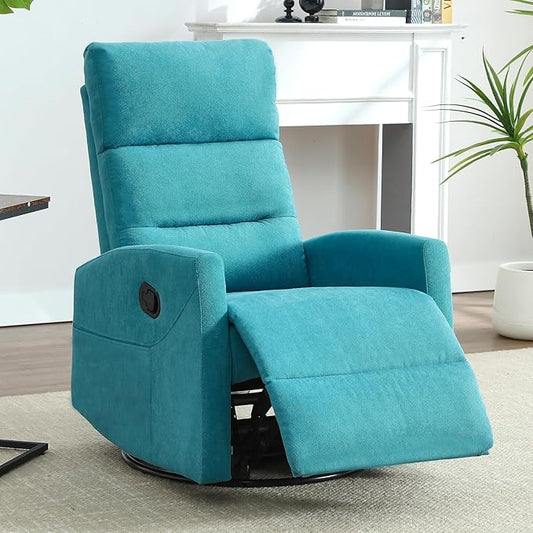360° Swivel Recliner Chairs for Small Spaces, A Recliner with Side Pockets, Small Rocker Recliner for Living Room, Bedroom, Sky Blue Recliner Chair for Adults