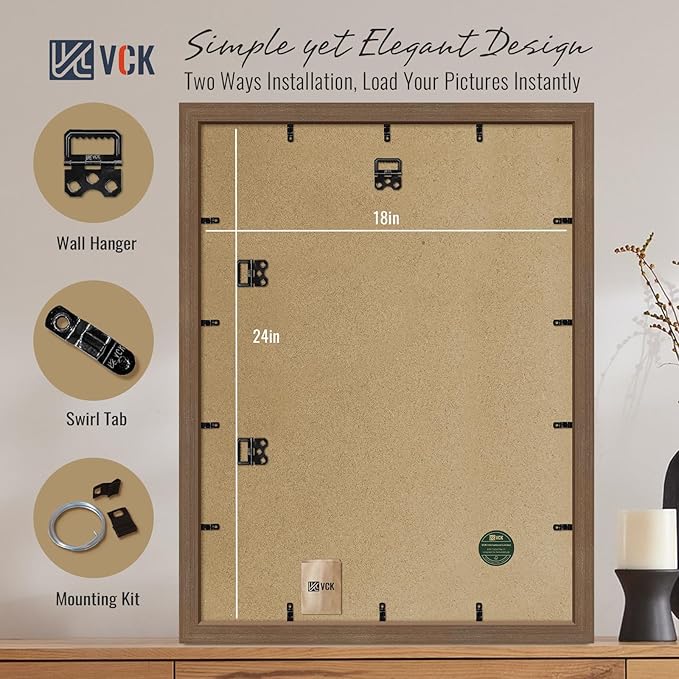 VCK 18x24 Brown Poster Frames 3 Pack, High-End Wood Wide Border Picture Frame,Multi-Directional Display Family Photos, Office Prints, Studio/Gallery/Home Artwork