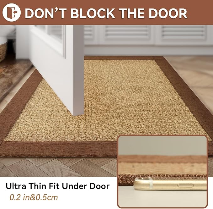 Non Slip Bath Mat Bathroom Rugs, Soft Jute-Like Ultra Thin Bath Mats, Rubber Backing Super Absorbent Quick Dry Bath Rug Shower Mat Fit Under Door Bathroom Floor, Machine Washable, Brown 16"x24"