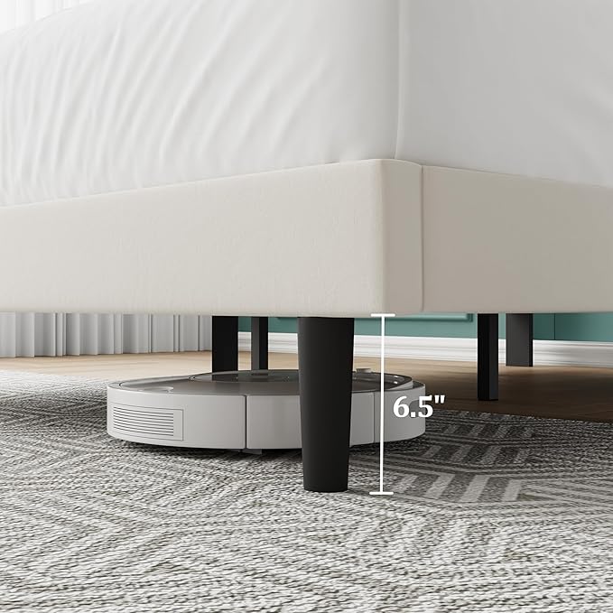 Full Size Bed Frame, Full Size Platform Bed Frame with Headboard, Upholstered Headboard, Sturdy Wooden Slats, Noiseless No Box Spring Required, Easy to Assemble, Beige