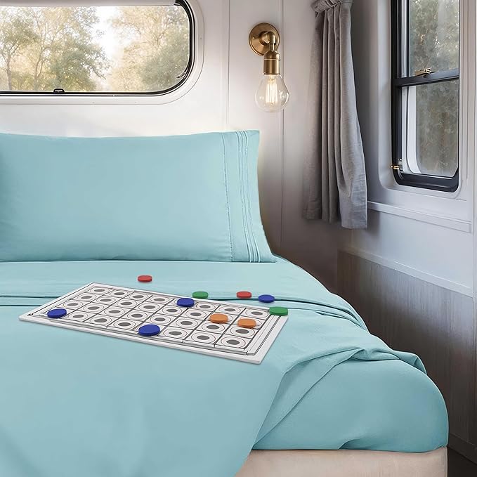 Clara Clark Bed Sheets, Premier 1800 Series 4 Piece RV Queen Sheet Set, Luxury Soft Sheets for RV Bunks, Short Queen - Light Blue Aqua