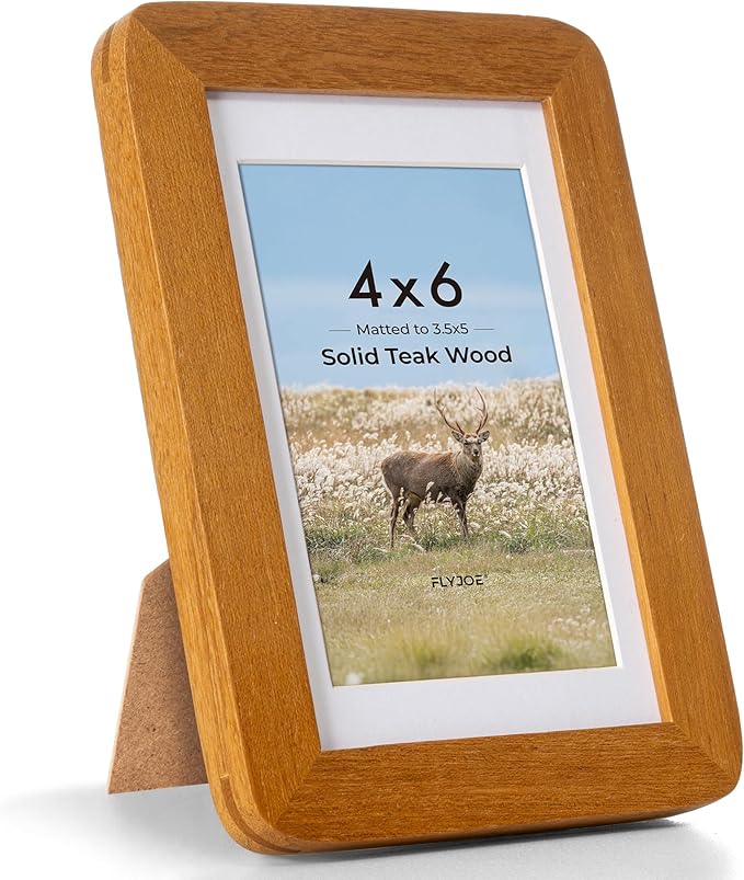 4x6 Picture Frame - Solid Teak Wood Photo Frame 4x6 with Mat for 3.5x5, 4''x6''Photo Frame,Tabletop and Wall Display, Hanging Hardware Included, 4 By 6 Picture Frame Wood, Natural Teak