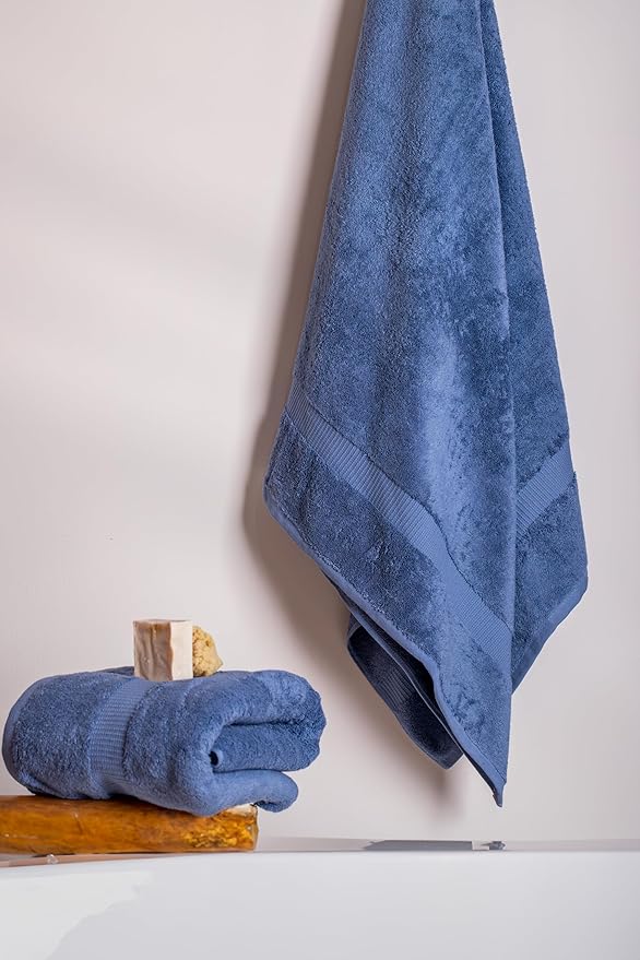 SALBAKOS 100% Turkish Cotton Extra Large Bath Sheet Set of 2 35x70 inch | Heirloom Quality | Hotel & Spa Collection | Ultra Soft, Absorbent Oversize Bath Towels | Made in Turkey (Blue, 2 Bath Sheets)