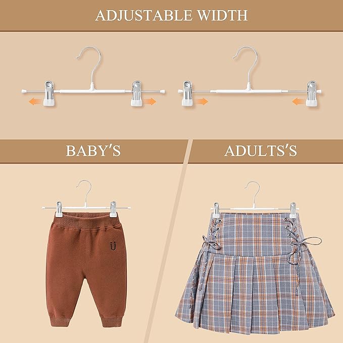 14Inch 60 Pack Pants Hangers with Clips Adjustable Skirt Hangers for Women Non-Slip Trousers Hanger for Jeans Shorts Clothes Hanger for Pants Heavy Duty Space Saving,White