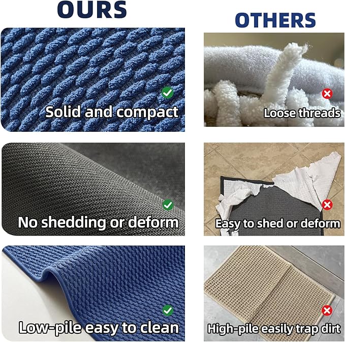 Bathroom Runner Rugs, Long Bath Mat Runner Washable Thin Quick Dry Low Pile Bathroom Runner Rugs Non Slip, Navy Blue 24"x70"