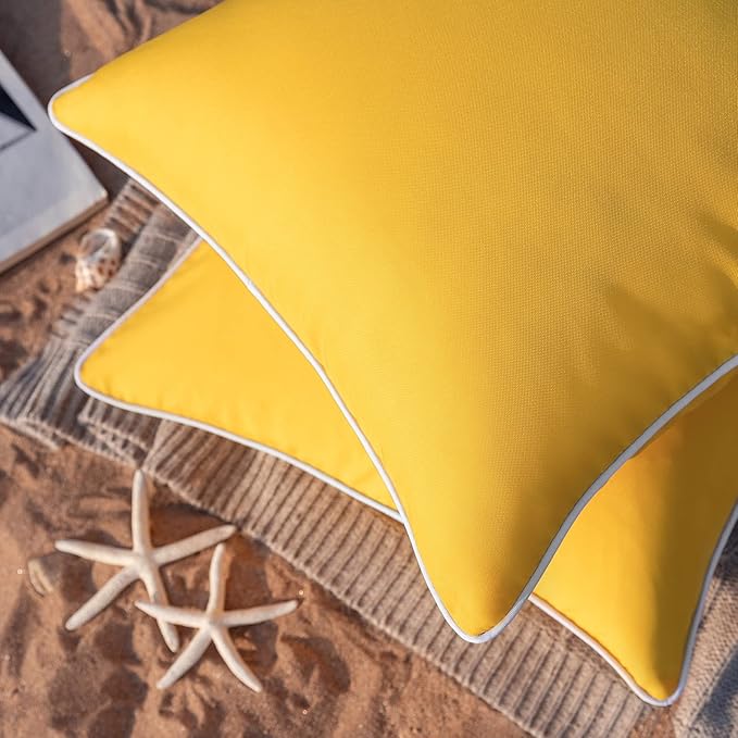 Phantoscope Pack of 2 Outdoor Waterproof Solid Throw Decorative Pillow Cover Decorative Square Outdoor Pillows Cushion Case Patio Pillows for Couch Tent Sunbrella, Yellow 12x20 inches 30x50 cm