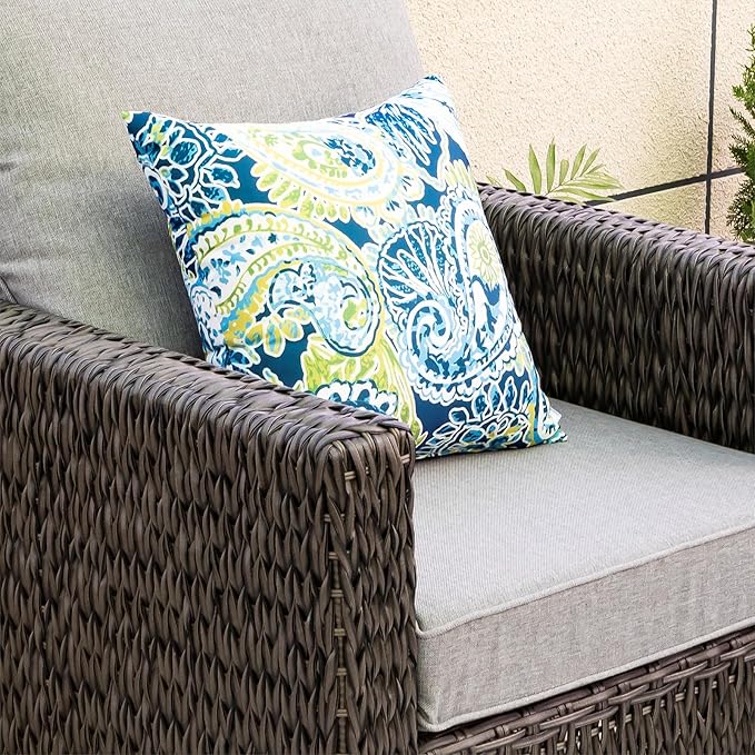 Outdoor Pillows, Pack of 2 Waterproof Decorative Throw Pillows with Inserts, 18”x18” Square Pillows for Couch, Sofa and Patio Furniture