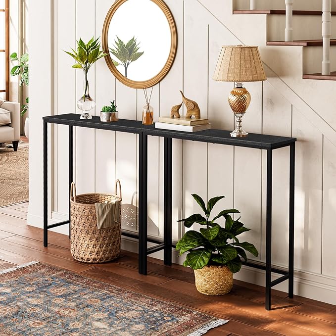 HOOBRO 2 Pack Narrow Sofa Console Table, 29.5" Small Entryway Table, Thin Display Shelf, for Hallway, Bedroom, Living Room, Foyer, Black BK75XGP201