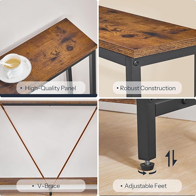 HOOBRO 63" Console Table with Charging Station, 2-Tier Extra Long Sofa Table with V-Brace, for Narrow Space, Entryway Table for Entryway, Hallway, Living Room, Rustic Brown BF166UXG01