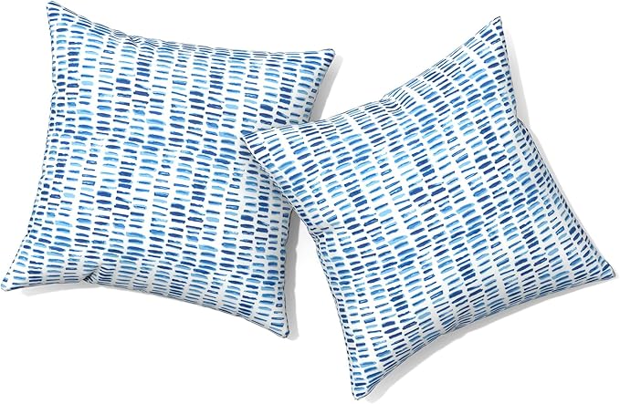 Outdoor Pillows for Patio Furniture 18x18 inch, Square Outdoor Throw Pillows with Inserts, Decorative Toss Pillows for Garden Couch Home Sofa Office Chair, Pack of 2, Pebble Blue