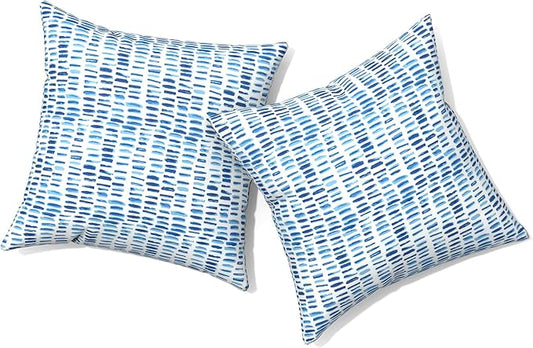 Outdoor Pillows for Patio Furniture 16x16 inch, Square Outdoor Throw Pillows with Inserts, Decorative Patio Pillows for Garden Couch Home Sofa Office Chair, Pack of 2, Pebble Blue