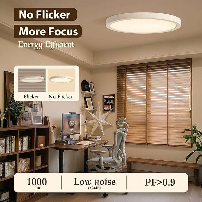 7 Inch Flush Mount Ceiling Light Fixture, 5CCT Adjustable LED Ceiling Light, Flicker-Free, Bedroom Ceiling Light, Dimmable Close to Ceiling Light – Ultra Thin, CRI90 – 1 Pack