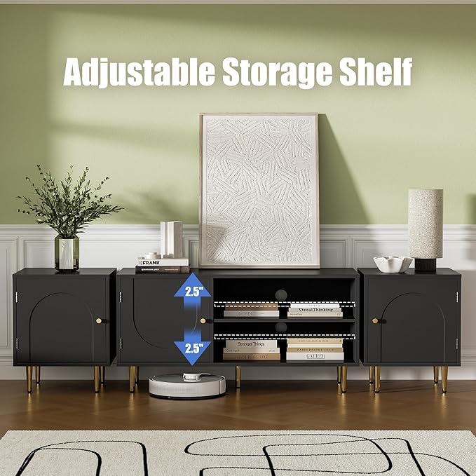 Modern TV Stand for 50/60/70/80 inch TV, Combined TV Stand for 75+ inch TV, Entertainment Center for Up to 80" TV, TV Media Stand with Storage Side Cabinet for Living Room, Bedroom, Black