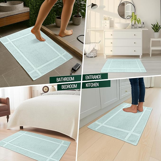 Pearl Linens Pack of 2 100% Cotton Bath Mat 20x30 inches, Soft & Absorbent Quick Dry Bathroom Mat Set, Not Bathroom Rugs, After Shower Mat, Bath Tub Mat, 687 GSM, Machine Washable, Mint Green