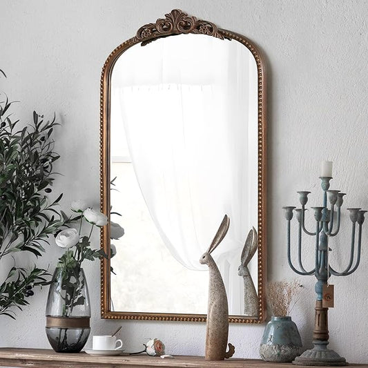 Micasso Traditional Arch Mirror, 31"x 19" Bronze Decorative Mirror with Metal Frame, Wall Mounted Mirror for Bathroom Bedroom Living Room Entryway, Home Wall Decor