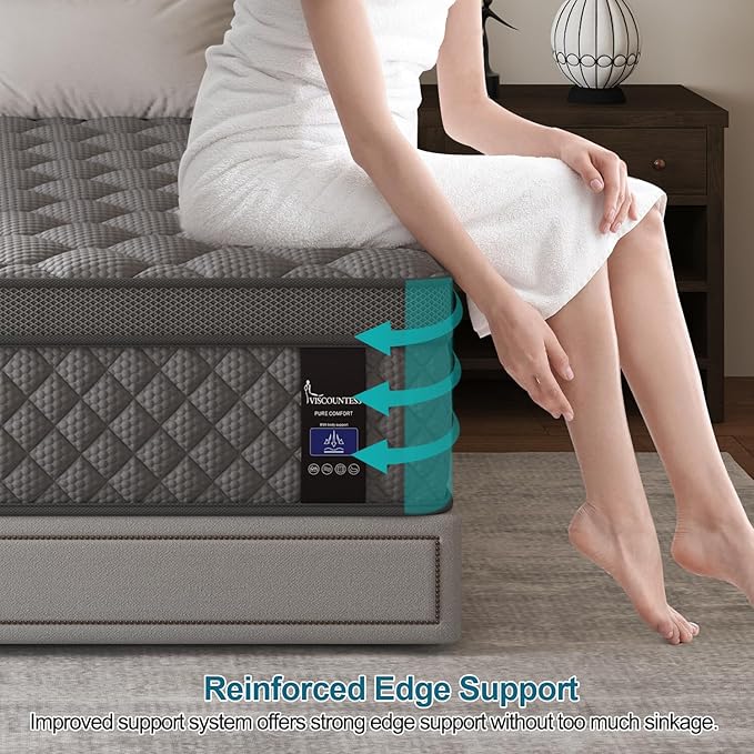 Twin Mattress, 14 Inch Hybrid Mattresses Grey Euro Top Medium Firm for Back & Lumbar Support, 100 Night Trial, Individual Pocket Spring Bed for Motion Isolation & Pressure Relief