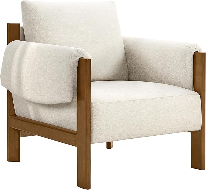 CHITA Accent Chair, Mid Century Modern Fabric Upholstery Armchair for Living Room, Solid Wood Frame, Fabric in Linen