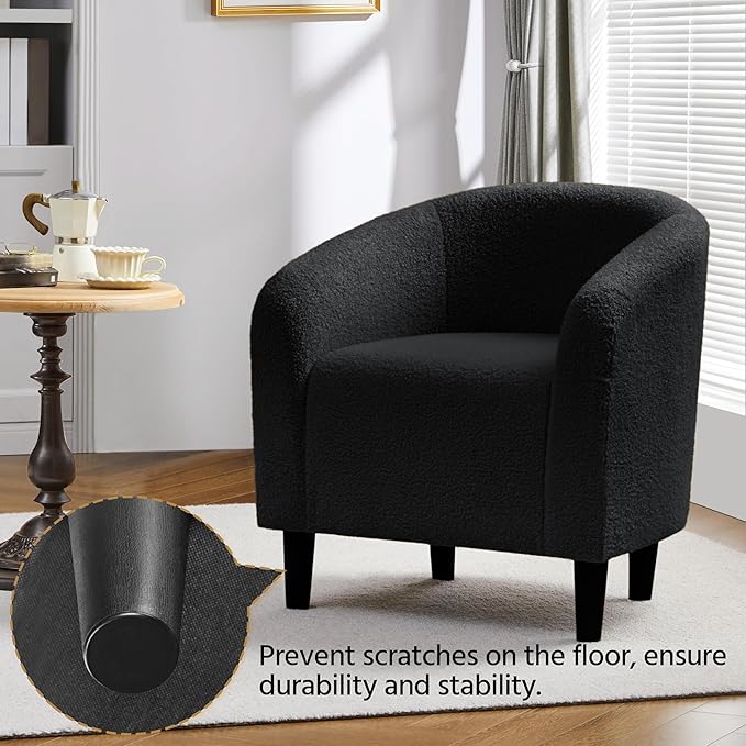 Yaheetech Accent Barrel Chair, Boucle Fabric Club Chair, Furry Sherpa Elegant Armchair with Cozy Soft Padded, Suitable for Living Room Bedroom Reception Room Office, Black