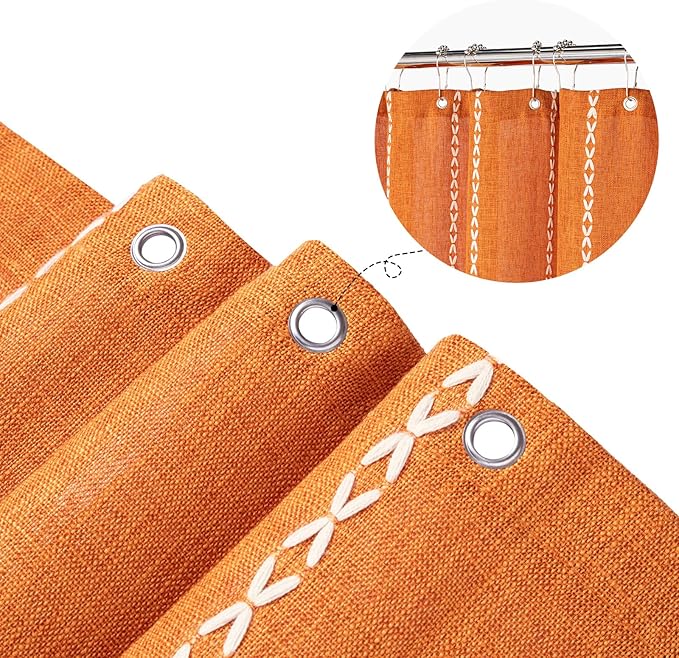 MitoVilla Orange Small Stall Shower Curtain 36 x 72, Half Size Narrow Polyester Linen Heavy Fabric Shower Curtains for Boho Farmhouse Bathroom Decor, Wrinkle Resistant Cloth Shower Curtain