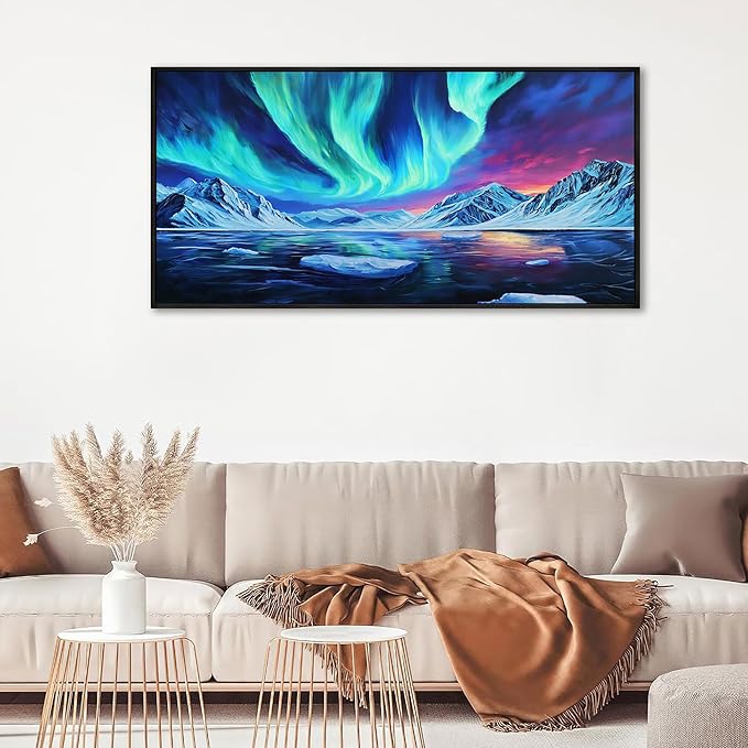yiijeah Canvas Wall Art - Living Room Wall Decor Blue Aurora Scenery Paintings Framed Wall Pictures Artowrk for Walls Bedroom Nature Waterfall Landscape for Office Home Decor