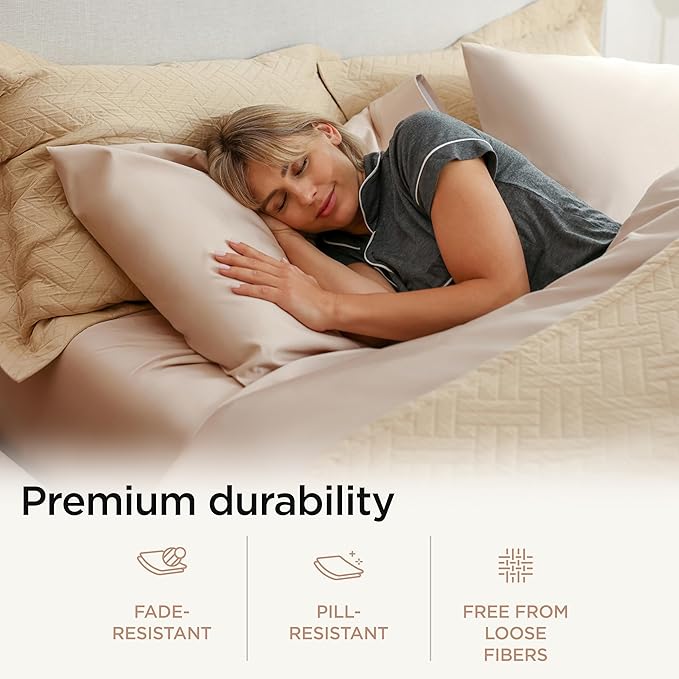 Threadmill Supima Cotton Sheets, 1000tc Luxury Soft King Sheets, 4 Pc Beige Set,tia Yield Hotel Quality with Deep Pocket Elastic Fitted