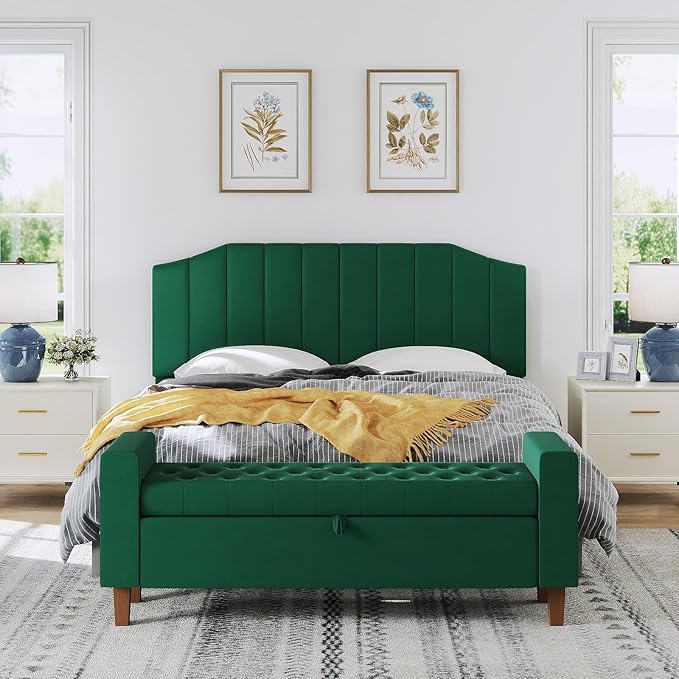 King Size Headboard Only, Velvet Upholstered Headboard King/California King Size Wall Mount and Bed Frame Mount, Featuring High-Density Sponge Padding Easy Assembly Comfort Style-Jade Green