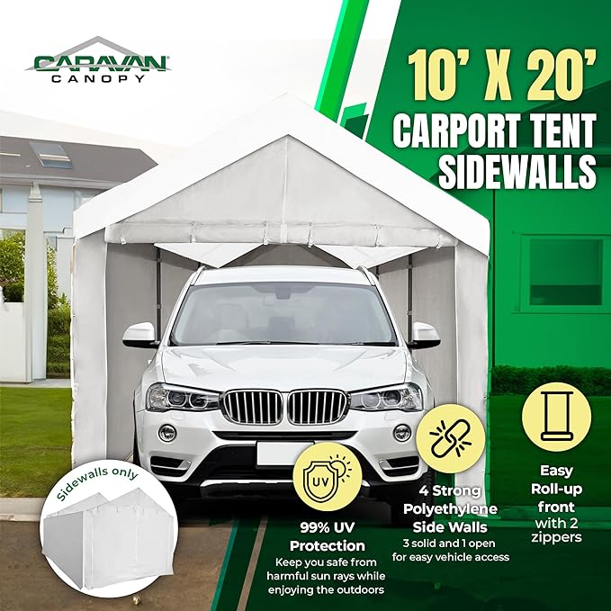 Caravan Canopy Tent Sidewalls for Domain Carport with Straps, Ideal for Garage Storage, Inflatable Garage Covering, White (Sidewalls Only)