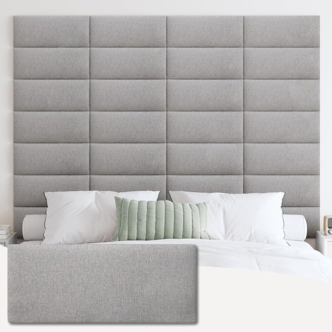 IFNOW Upholstered Wall Mounted Headboard, 3D Soundproof Wall Panels Peel and Stick for King Size, Reusable and Removable Tufted Bed Headboard in Medium Grey (12 Panels, 10" x 24")