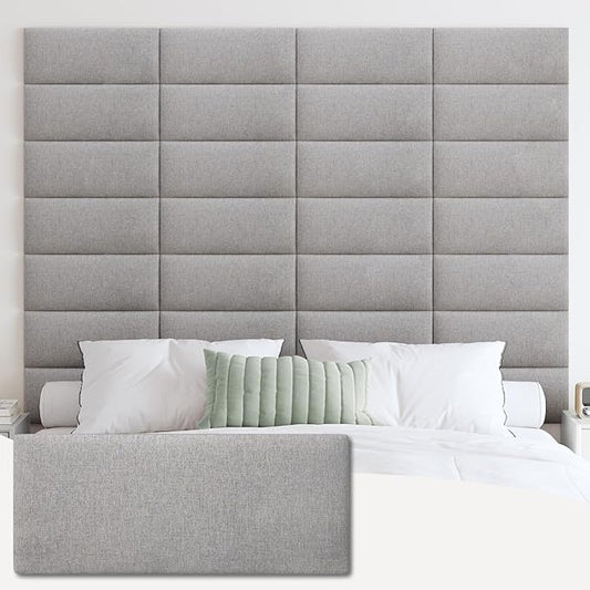 IFNOW Upholstered Wall Mounted Headboard, 3D Soundproof Wall Panels Peel and Stick for Queen Size, Reusable and Removable Tufted Bed Headboard in Medium Grey (9 Panels, 10" x 24")