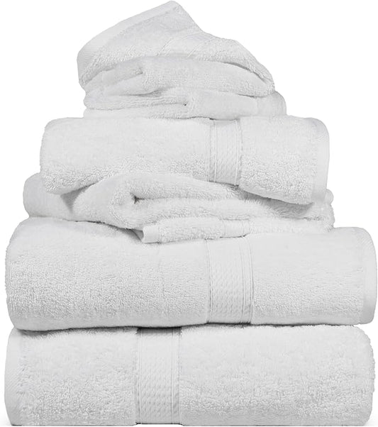 Superior Egyptian Cotton Pile 6 Piece Towel Set, Includes 2 Bath, 2 Hand, 2 Face Towels/Washcloths, Ultra Soft Luxury Towels, Thick Plush Essentials, Guest Bath, Spa, Hotel Bathroom, White
