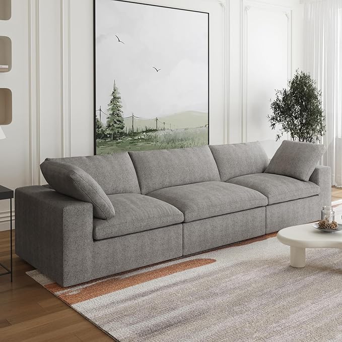 JACH Modular Sectional Couch for Living Room, Modern Convertible Couches, 3 Seats Soft Cloud Couch, Cushion Covers Removable, Modular Sectional Sofas for Living Room Apartment, (Grey)