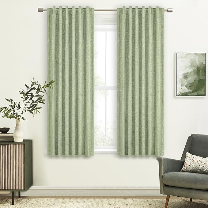Sage Green 100% Blackout Curtains, 2 Thick Layers Completely Blackout Rod Pocket Thermal Insulated Drapes for Kitchen/Bedroom (1 Pair, 52 inches Width x 63 inches Length Each Panel)